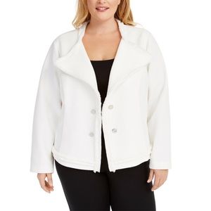 0X 2X Calvin Klein White Textured Knit Jacket Plus